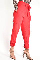 Red Paper Bag Cargo Pocket Trousers - Brette