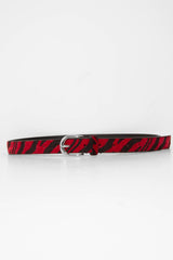 Red and Black Faux Pony Hair Zebra Print Belt - Calliana