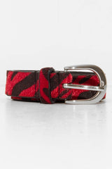 Red and Black Faux Pony Hair Zebra Print Belt - Calliana