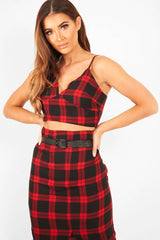 Red Check Bralet And Midi Skirt Co-ord - Caden