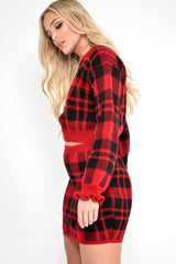Red Check Frill Cuff Knit Jumper - Lanelle