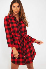 Red Black Check Chiffon Shirt Dress - Elyzah