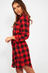 Red Black Check Chiffon Shirt Dress - Elyzah