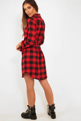 Red Black Check Chiffon Shirt Dress - Elyzah