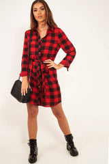 Red Black Check Chiffon Shirt Dress - Elyzah