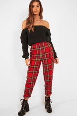 Red Tartan Frill Detail Trousers - Bristal
