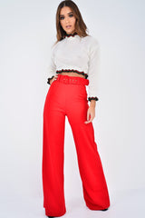 Cream Ruffle Hem With Stripe Trim Chunky Knit Crop Jumper - Alannah