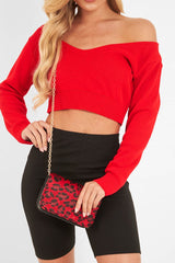 Red Crop V Neck Knit Jumper - Rozella