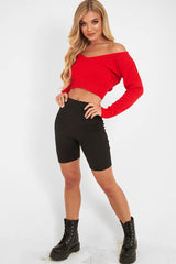 Red Crop V Neck Knit Jumper - Rozella