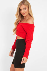 Red Crop V Neck Knit Jumper - Rozella