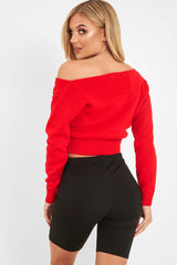 Red Crop V Neck Knit Jumper - Rozella