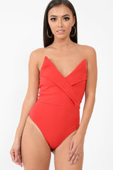 Red Cross Over Bardot Bodysuit - Sahari