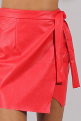Red PU Wrap Around Mini Skirt - Jazlyn
