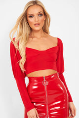 Red Slinky Off Shoulder Crop Top - Danni
