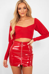 Red Shiny Vinyl Mini Skirt - Aariah