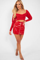 Red Shiny Vinyl Mini Skirt - Aariah
