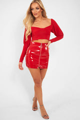 Red Slinky Off Shoulder Crop Top - Danni
