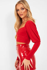 Red Slinky Off Shoulder Crop Top - Danni