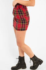 Red Tartan Belted Pleated Mini Skirt - Danyka