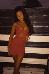 Red Tie Front Ruffle Hem Mini Dress - Darianna