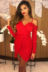 Red Off The Shoulder Blazer Dress - Halia