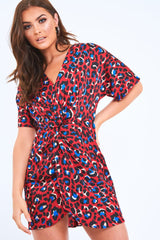 Red Leopard Knot Front Dress - Edaline