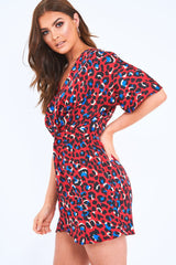 Red Leopard Knot Front Dress - Edaline
