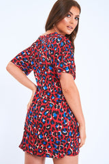 Red Leopard Knot Front Dress - Edaline