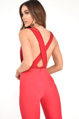 Red Plunge Cross Back Bodysuit - Elenora