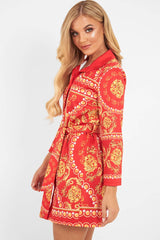 Red Gold Chain Print Belted Shirt Dress - Estie