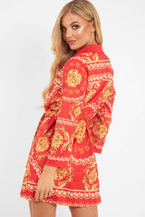 Red Gold Chain Print Belted Shirt Dress - Estie