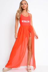 Red Wrap Chiffon Maxi Skirt - Eveah