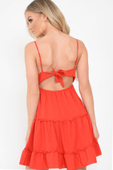 Red Embroidered Tiered Baby Doll Dress - Rowen