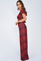 Red Snake Print Tie Back Crop Top And Wide Leg Trouser Co-ord - Georgine