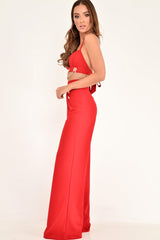 Red High Waisted Wide Leg Button Front Trousers - Gidget
