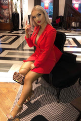 Red Wrap Over Belted Blazer - Holden