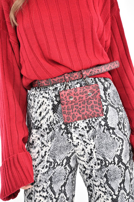 Red Leopard PU Envelope Bum Bag - Gabriana
