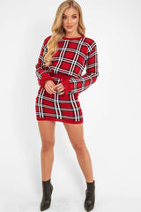 Red Tartan Frill Cuff Knit Jumper - Jarae