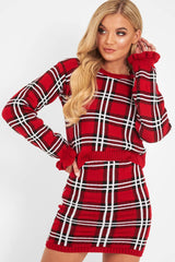 Red Tartan Frill Cuff Knit Jumper - Jarae