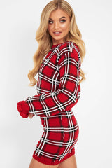 Red Tartan Frill Cuff Knit Jumper - Jarae
