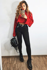 Red Knit High Neck Jumper - Jaelynn