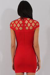 Red Cage High Neck Bodycon Dress- Kade