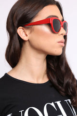 Red Slight Cat Eye Rounded Frame Sunglasses - Kina