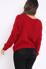 Red Knot Back Knit Jumper - Kerri