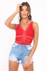 Red Lace Sleeveless Open Back Bodysuit - Molina