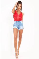 Red Lace Sleeveless Open Back Bodysuit - Molina