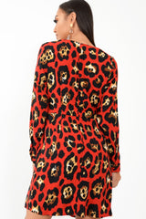 Red Leopard Wrap Belted Dress - Keniah