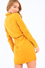 Mustard Tie Front Plunge Wrap Shirt Dress - Bexlee