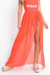 Red Wrap Chiffon Maxi Skirt - Eveah