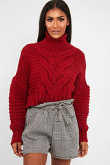 Red Cable Knit Sleeve Detail Jumper - Miyonna